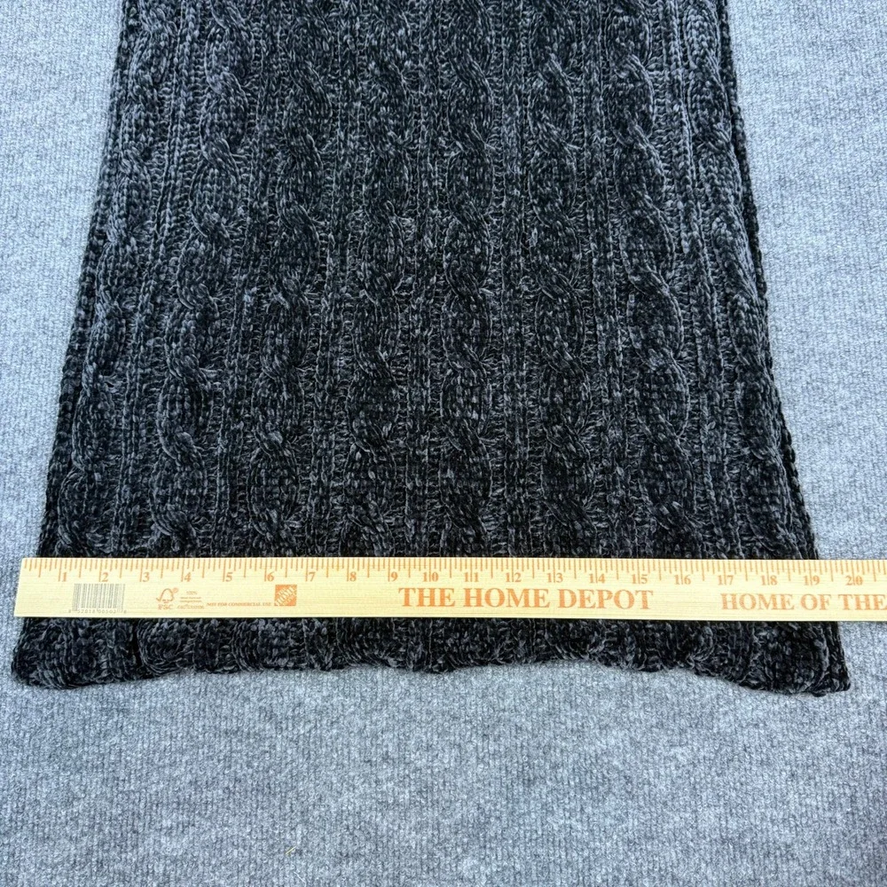 Echo New York Cable Knit Fringe Scarf Soft Cozy Plush Charcoal Black
